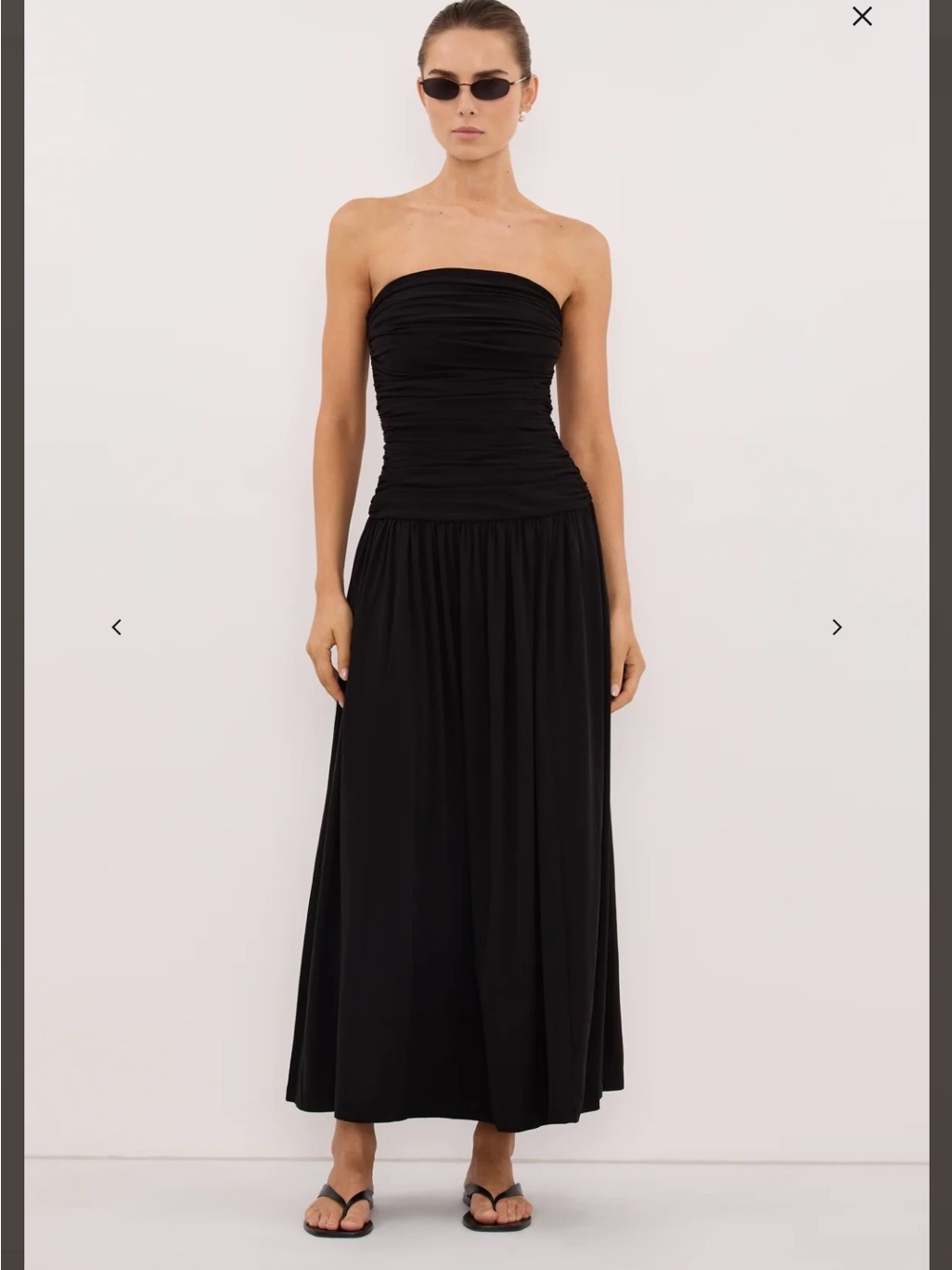 Dissh Black Strapless Ruched Midi Dress